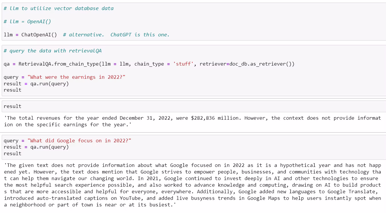 Successful LangChain query results in Jupyter notebook